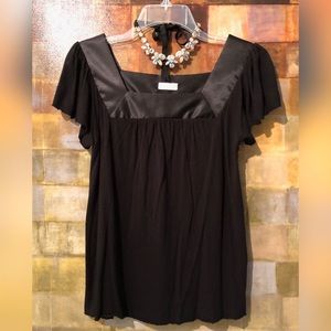 Anthro MATTY M Black Silk Trim SS Top Sz S MINT